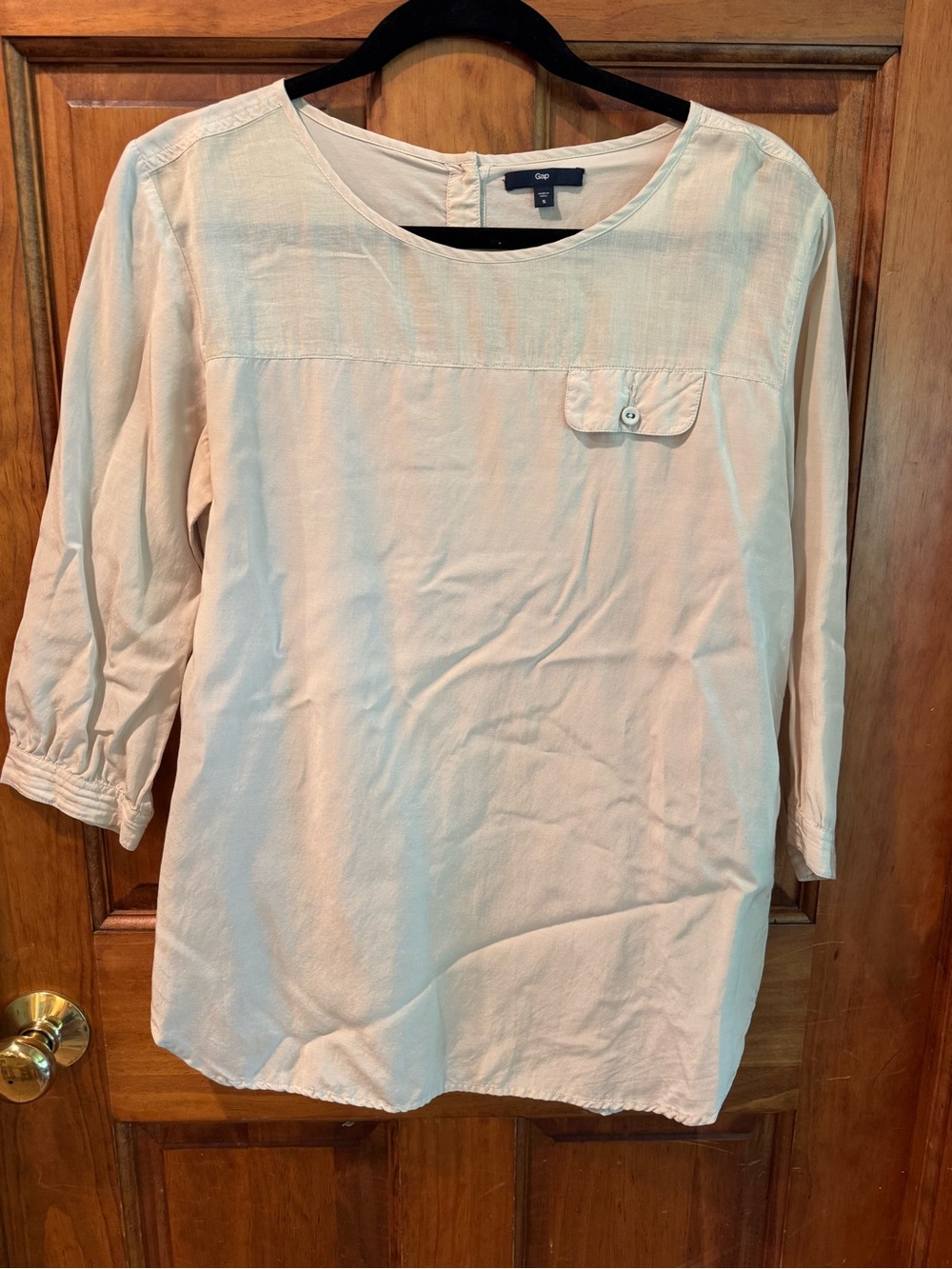GAP Cream Scoop-Neck 3/4 Sleeve Tunic with Chest Flap Pocket